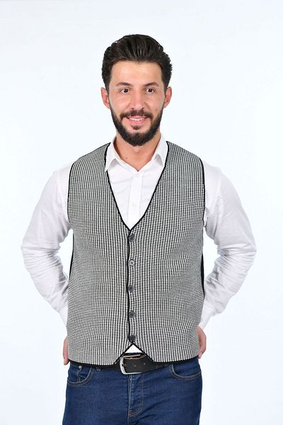 Kamalı Ανδρικό γιλέκο με κουμπιά, κανονική εφαρμογή, κανονικής κοπής, σε σχέδιο καρό, αθλητικό κλασικό, πλεκτό χωρίς μανίκια.