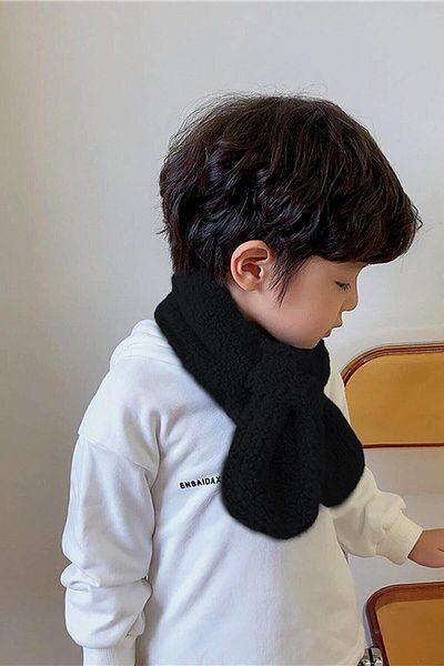 Bundeba Woof Black Children's Scarf Plush Scarf Windproof Fleece Neck Collar Shawl
