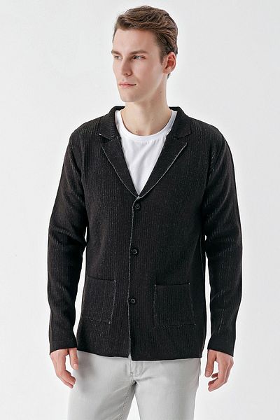 Morven Men's Black Trendy Patterned Buttoned Knitwear Cardigan