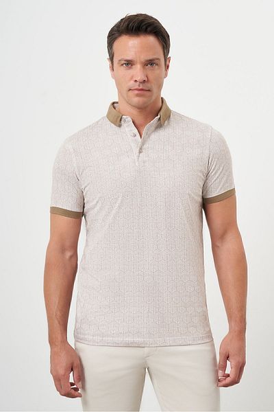Morven Men's Light Brown Trend Compact Rotation Print Pique Polo Neck T-Shirt