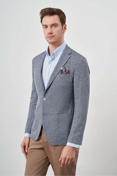 Morven Men's Navy Blue Woven Slim Fit Bag Pocket Mono Collar Sports Jacket