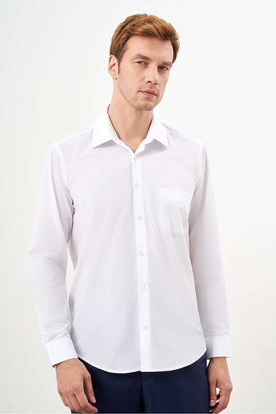 Morven Men's White Basic Plain Pattern Pocket Hard Neck Regular Fit Shirt