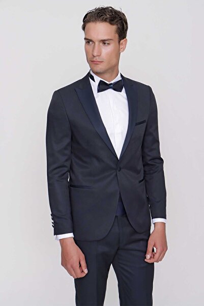 Morven Costum de mire Ceromonia cu papion Taiga albastru bleumarin pentru bărbați