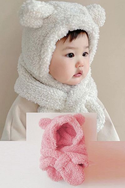 Bundera Avis Children's Hooded Plush Beanie Scarf Welsoft Neck Collar Windproof Ear Hat