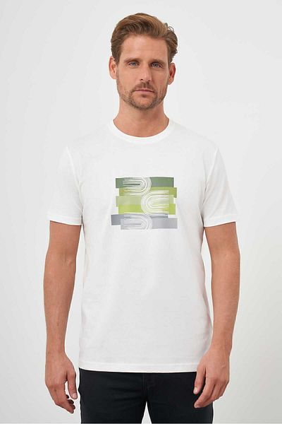 Morven Men's White Trend Single Jersey Printed Crew Neck Dynamic Fit T-Shirt