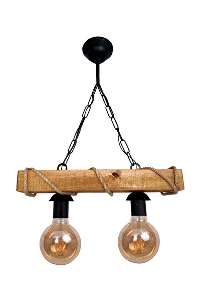 Bundera 2 Li Rustik Sarkıt Halatlı Ahşap Avize Rustik Ofis Cafe Bar Otel Rest...