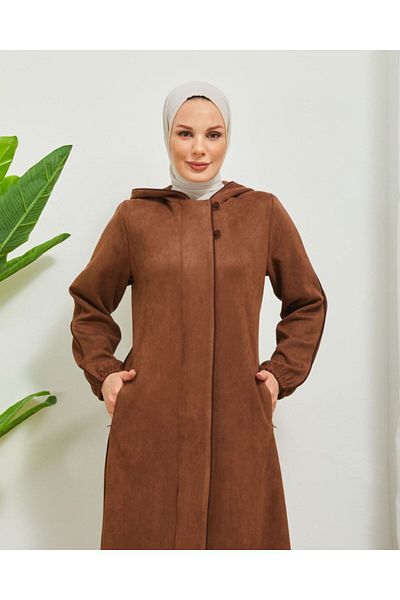Ala Ferace Παλτό Scuba Suede Tan με κουκούλα