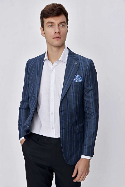 Morven Men's Navy Blue Strudel Slim Fit Slim Fit 6 Drop Jacket