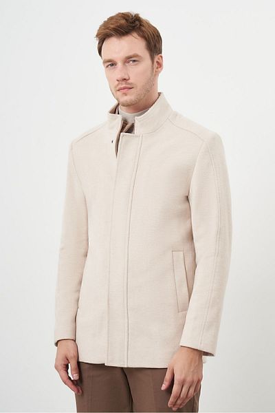 Morven Men's Beige Prominent Collar Stamp Coat