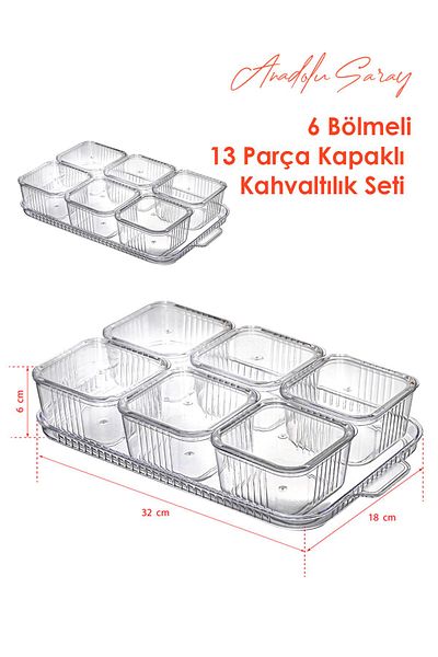 Anadolu Saray 6-Compartment 13-Piece Acrylic Breakfast Set - with Transparent Presentation Tray