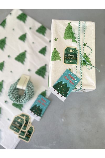 Meyofficial Christmas themed packaging kit with pine tree pattern (pelur stickers card binding rope)