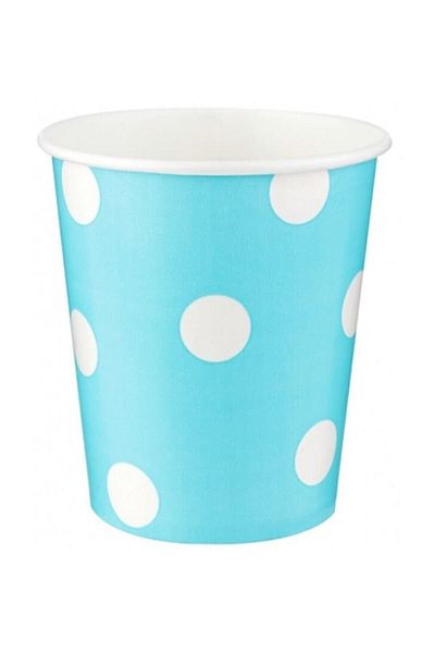 Roll-Up 8-Piece Turquoise Polka Dot Cardboard Cup