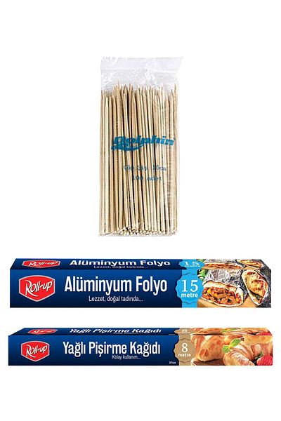Roll-Up 8 Meter Baking Paper - Aluminum Foil and Set of 100 Bamboo Garbage Skewers