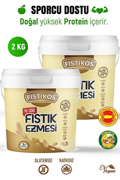 FISTIKOS Fıstık Ezmesi 2 Li %100 Şekersiz Yer Fıstığı Ezmesi 2000 G