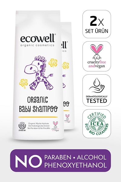 Ecowell Baby Hair & Body Shampoo Set, Organic & Vegan Certified, Paraben-Free Natural Anti-Cone 2x300ml