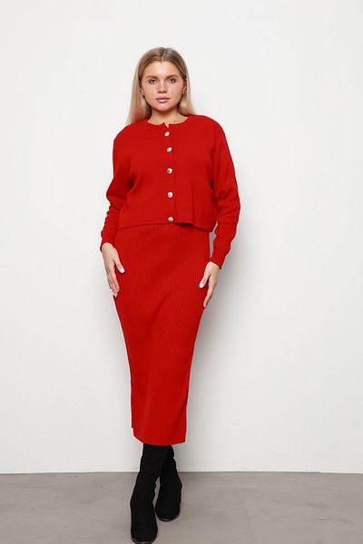 İKLİM LİFE Red Cardigan Knitwear Double Set