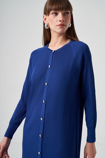 Nuss Μακριά ζακέτα Mercerized 1110 - Λεπτομέρεια με ρίγες, μπλε κοβαλτίου