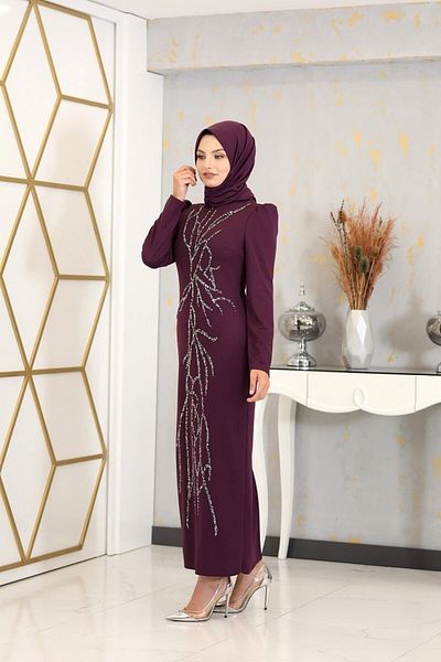 Surikka Rochie creion Hijab Tuana cu aplicații de prune brodate