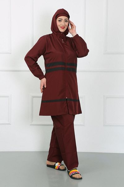 Akbeniz Claret Red Hijab Μαγιό - Plus Size 44020