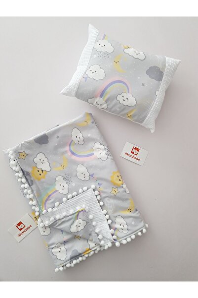 ib ilkimbebe Cloud and Rainbow Patterned Pique Blanket Pillow