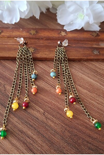 azra takı tasarım أقراط بوهيمية أصلية ملونة - نسائية، صناعة يدوية، مع سلسلة