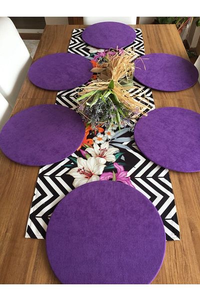 runnerdesign1 H&n Purple Flower Runner și 6 farfurii violet