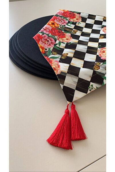 Premier American&Service Floral Patterned Runner 6-Piece Black Plate Set Set