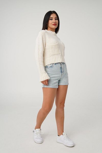 Hipo Trend Ecru Short Model Double Pocket Sweater