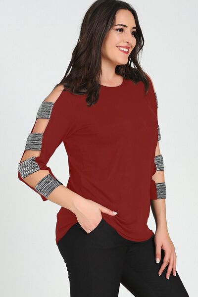 Curvy Trend Silver Banded Sleeves Plus Size Blouse