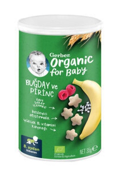 GERBER Organik Pirinçli, Buğdaylı, Muzlu Ve Ahududulu Bebek Atıştırmalığı 35 gr