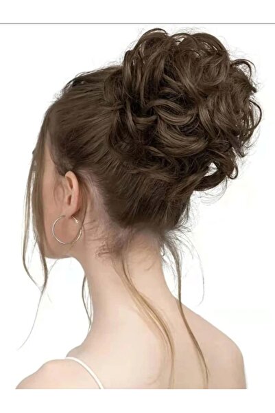 AKOLİFE Koyu Kumral Topuz Tokası - Gerçek Saç Dokusu - Dağınık Topuz Simit Toka