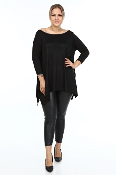 Zer Otantik Asimetrik Büyük Beden Tunik Siyah