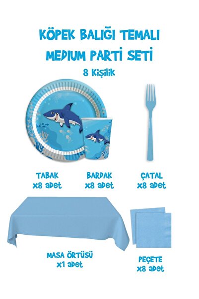 Parti Atölyesi Köpek Balığı Tema Doğum Günü Medium Paket Set 8 Kişilik Köpekb...