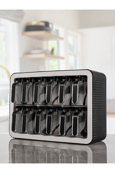 Rembox Dekoratif Stand Baharatlık 12 li Kaşıklı Kapaklı Baharatlık Takımı - S...