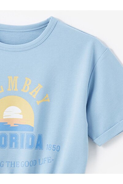 Dexia Μπλε πλεκτή κοντομάνικη φόρμα με στάμπα Florida