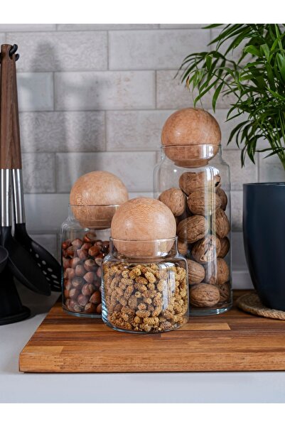 Rembox 3-Piece Glass Jar Set with Wooden Ball - Decorative Set