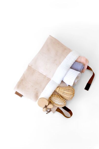 HAMUR Practical Hanging Organizer Baby Stroller Crib Edge Fluffy Organizer Solid Beige