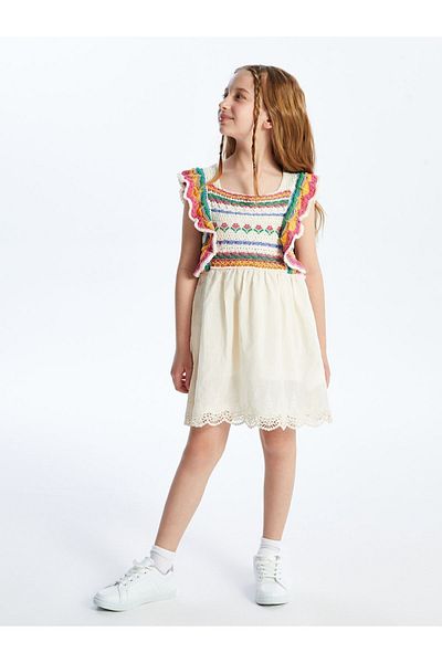 Dexia Giron - Knit Detail and Linen Lining Dress - Ecru/Pink
