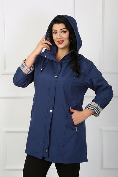 By Alba Collection Navy Blue Large Size Women's Trench Jacket