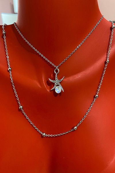 Bourgogne2021 Starfish Silver Color Stoned Women's Necklace Set