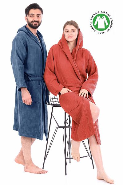 destinyhometex Halat de baie unisex cu glugă, 4 straturi, 100% bumbac organic, premium, multi muselină