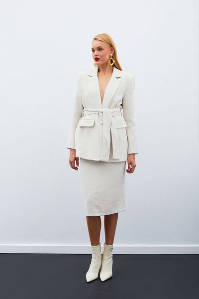 Sateen Fusta din Tweed Lungime Midi - STONE