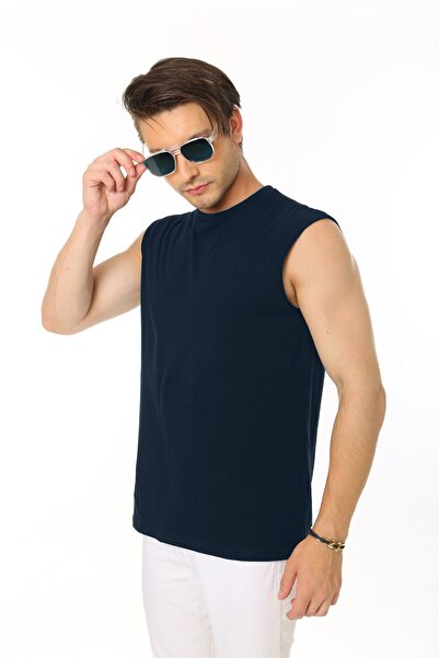 CHEISU Ανδρικό μπλουζάκι Navy Blue - Crew Neck, 100% βαμβάκι, μηδενικό μανίκι