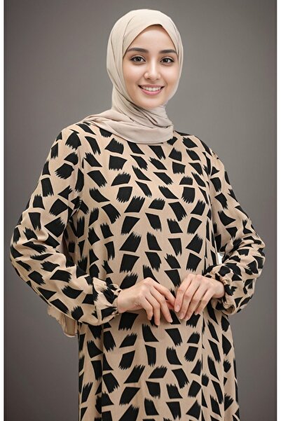 new ats Φόρεμα με στάμπα βισκόζης με μαζεμένη φούστα