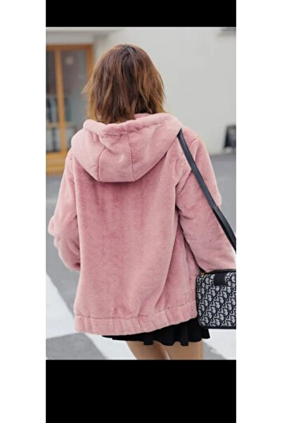 GENÇ MODA astarsız kapüşonlu fermuarlı lastikli fleto cepli içi dışı welsoft peluş çeket