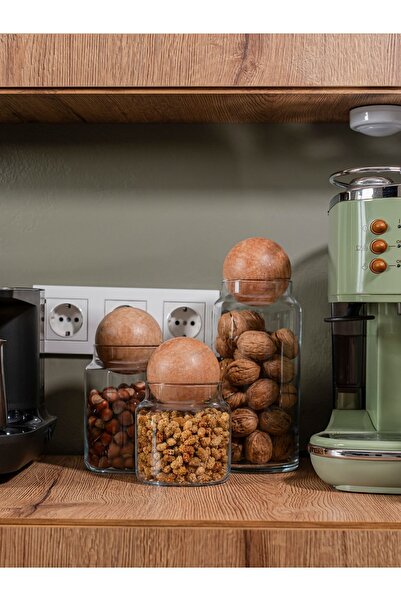 Rembox طقم برطمانات زجاجية مع كرات خشبية مكونة من 3 قطع - منتج وعاء السكر ووع...