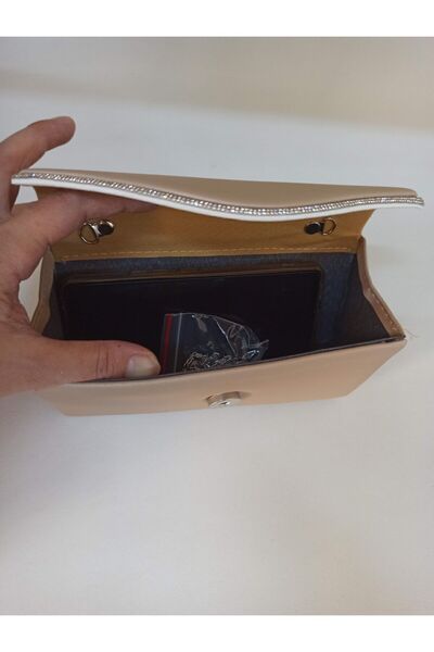 dizaynbag Kadın nude saten kumaş taş aksesuar abiye çanta