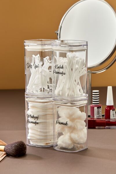 icone life طقم حمام أكريليك 250 مل - منظم مكون من 4 قطع من القطن والخيط