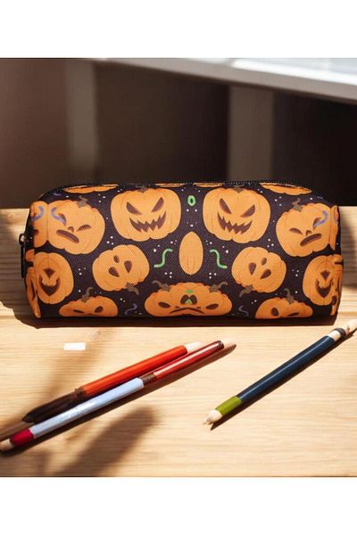 Nostaljik Lezzetler Holiday Themed Sweet Pencil Holder - School and Makeup Bag, Pumpkin