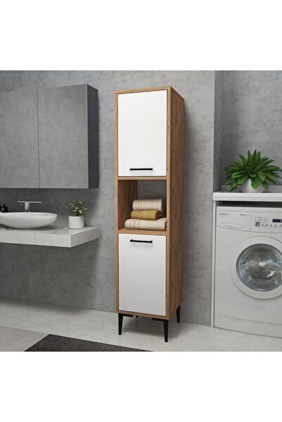 ARNETTİ Daminol 5 Raflı 2 Kapaklı Çok Amaçlı Banyo Dolabı – Atlantik Çam Beyaz, Dar Alanlara Uygun